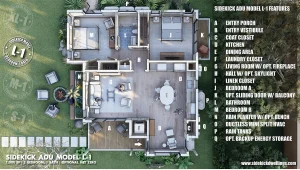 3D Floor Plan of Sidekick Model L-1 Semi-Custom ADU