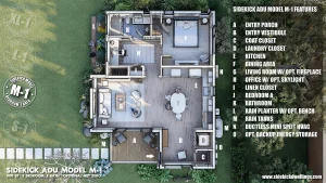 3D Floor Plan of Sidekick Model M-1 Semi-Custom ADU