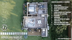 3D Floor Plan of Sidekick Model S-1 Semi-Custom ADU