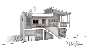 Sectional Perspective of Two-Story ADU with Roof Deck