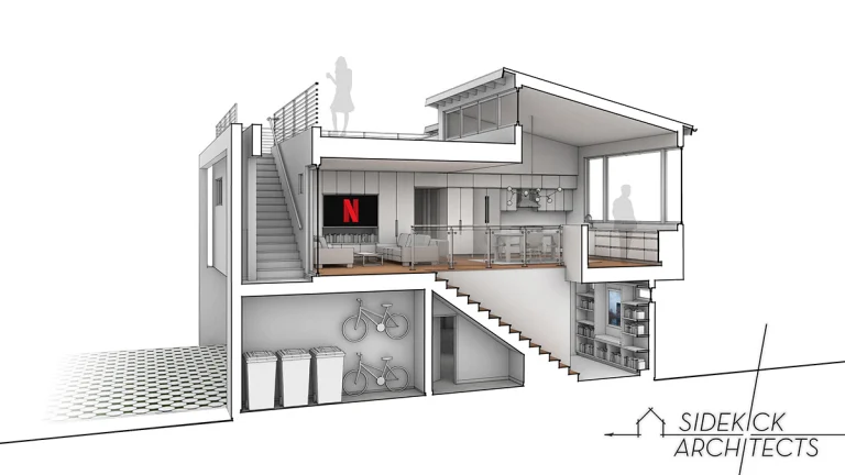 Sectional Perspective of Two-Story ADU with Roof Deck