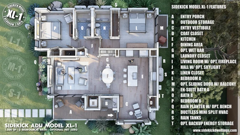 3D Floor Plan of Sidekick Model XL-1 Semi-Custom ADU